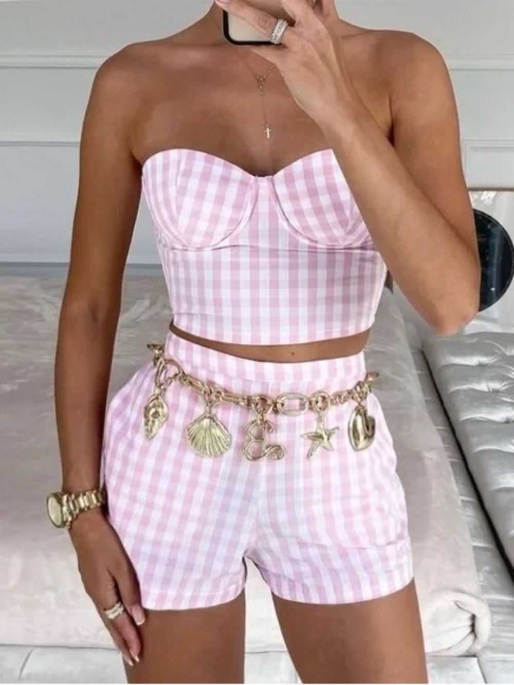 NWT Zara X Barbie Mattel Strapless Bustier in gingham pink. Size 34B